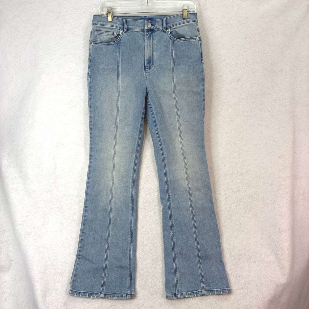 J.McLaughlin Front Seam Light Wash Flare Jeans Women 8 Preppy Classic Stretch